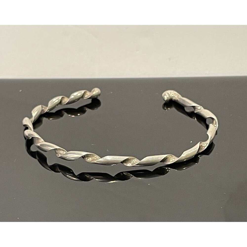 Twisted Sterling Silver Cuff Bracelet 6" Adjustable Vintage Style Minimalist Jew